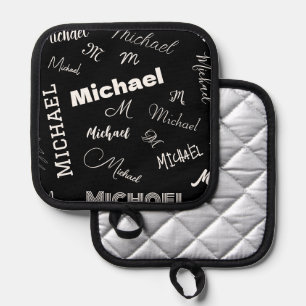 Porta Ollas Su nombre y patrón personalizado monograma negro