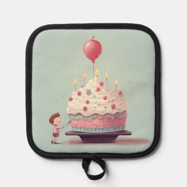 Porta Ollas Tarta de cumpleaños, helado, cumpleaños (Anverso)