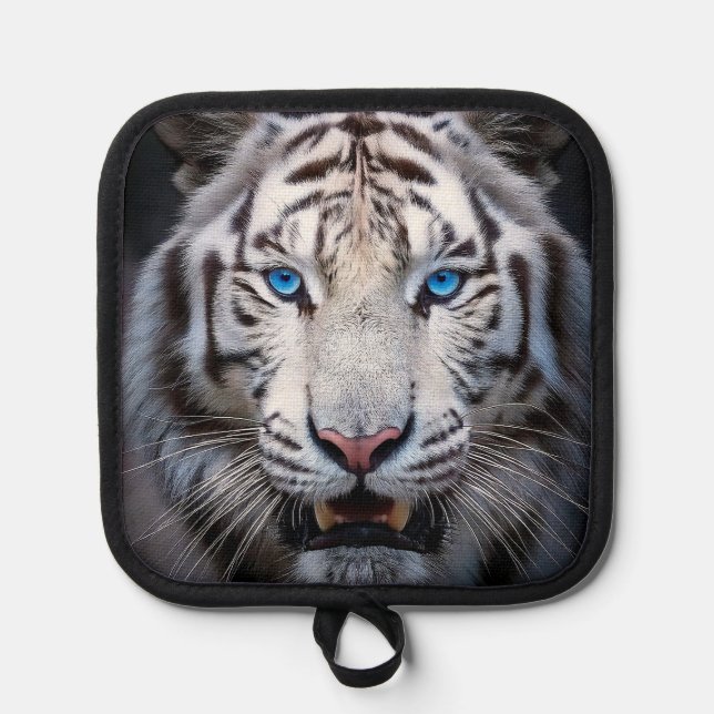 Porta Ollas Tigre blanco con ojos azules (Anverso)