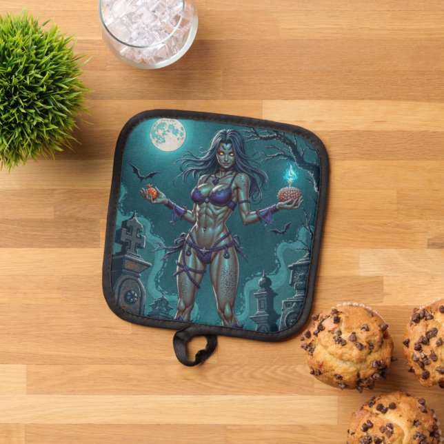 Porta Ollas Trato de Halloween o Novia Zombie con cerebros (De arriba hacia abajo)