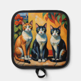 Porta Ollas Tres gatos y flores