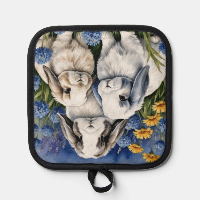 Porta Ollas Tres pequeños conejos de conejo Oven Mitt & Pot Ho (Anverso)