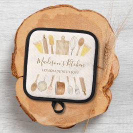 Porta Ollas Utensilios de cocina de acuarela personalizados