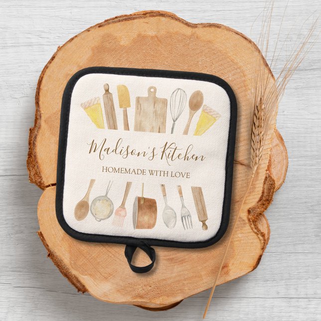 Porta Ollas Utensilios de cocina de acuarela personalizados (Close up)