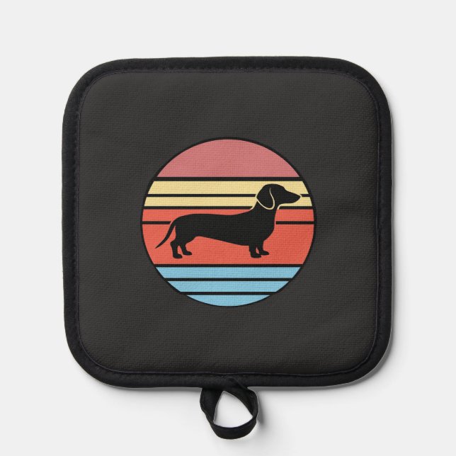 Porta Ollas Vector Atardecer Perro Dachshund Retro (Anverso)