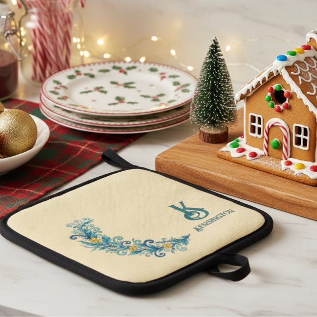 Porta Ollas Vegetación floral Ovén azul amarillo Mitt (Personalized oven mitt)