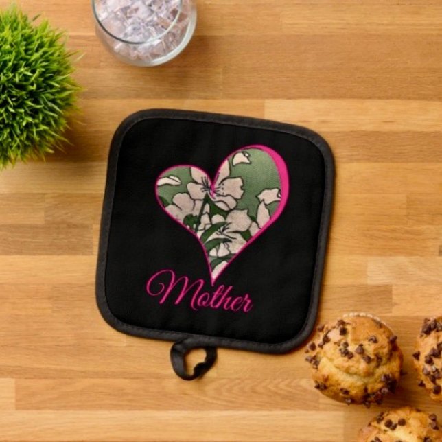 Porta Ollas Verde Flor de Pink   (Pot Holder Full rubber protection cover no slip silicon hanging loop. )