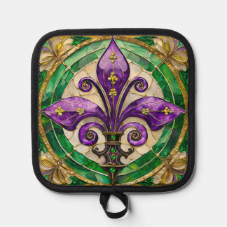 Porta Ollas Vidriera de Mardi Gras Fleur de lis