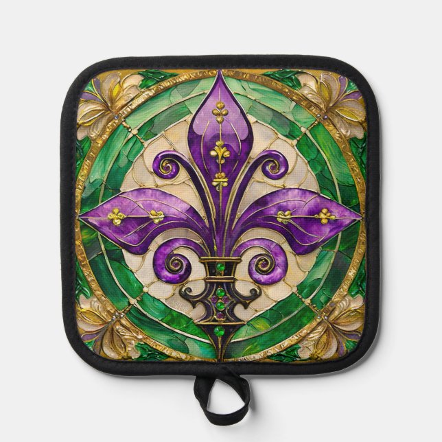 Porta Ollas Vidriera de Mardi Gras Fleur de lis (Anverso)