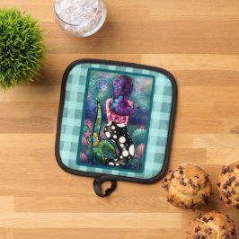 Porta Ollas Whimsical Abstract Mermaid Nautical Teal Seashells