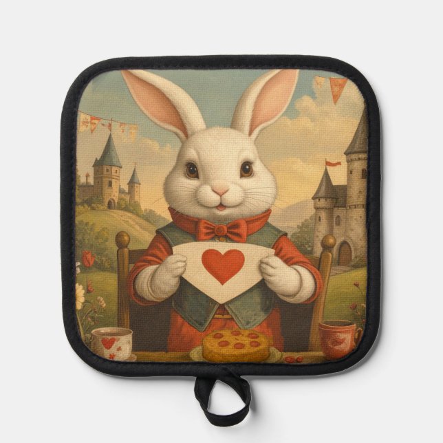 Porta Ollas Whimsical White Rabbit Hearts Enchanted Wonderland (Anverso)