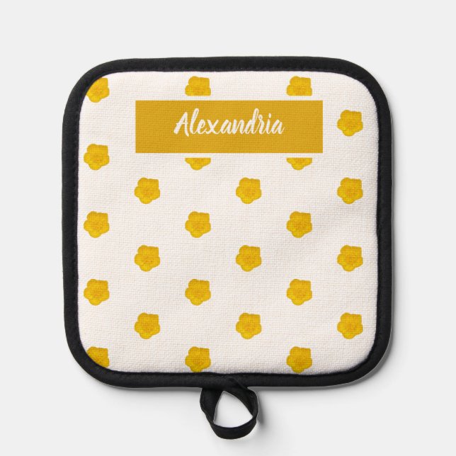 Porta Ollas White With Yellow Wildflower Photos Custom Name (Anverso)