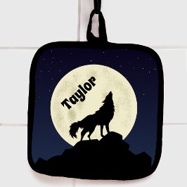 Porta Ollas Wolf Howling en la Luna Personalizada