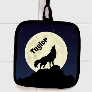 Porta Ollas Wolf Howling en la Luna Personalizada