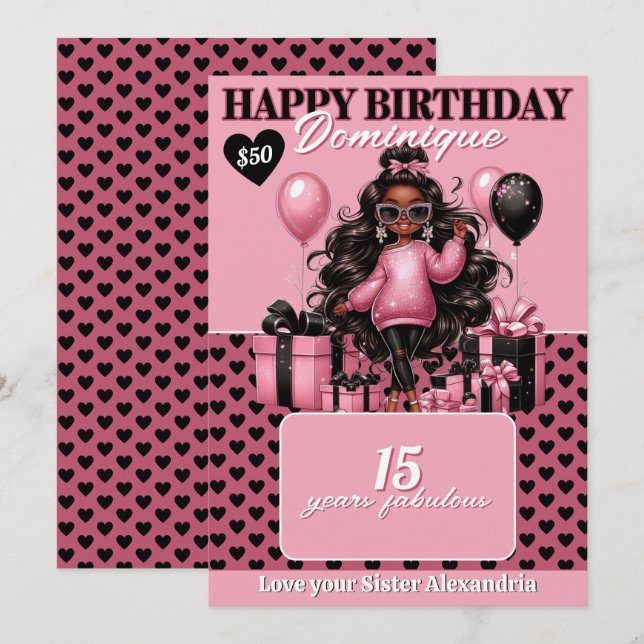 Porta Tarjeta de Cumpleaños con Estilo Afroamerica (Anverso / Reverso)