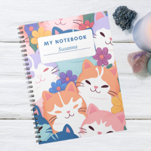 Portada de Cuaderno de Gatos Felices y Flores