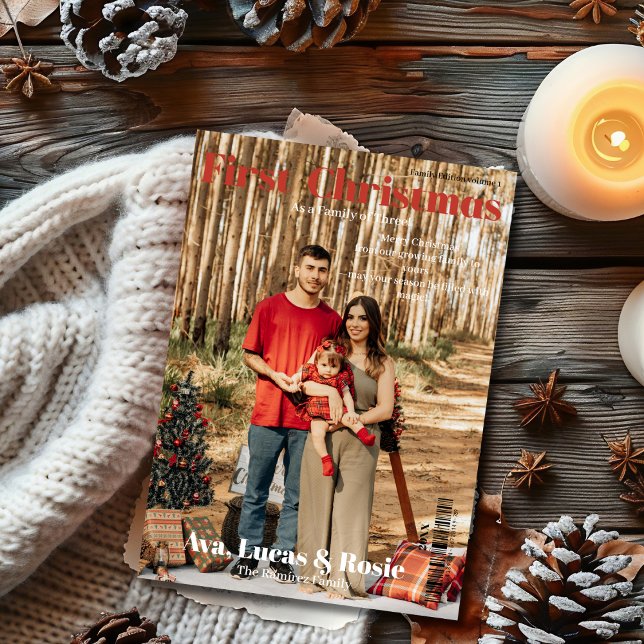 Portada de la revista la primera Navidad como una  (Magazine Cover First Christmas as a Growing family Holiday Card)