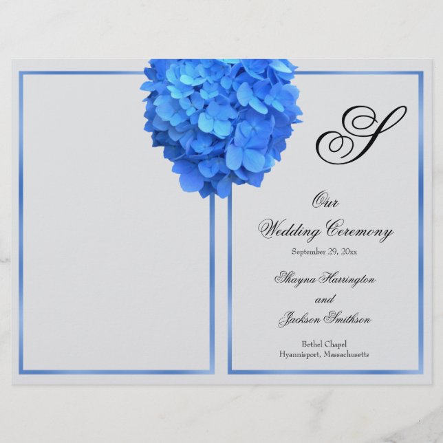 Portada de programa de boda floral azul plata con  (Anverso)