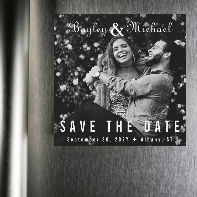 Portada del álbum Vinyl B&W Photo Magnet Guardar l (Vinyl record album style black and white photo save the date magnet)