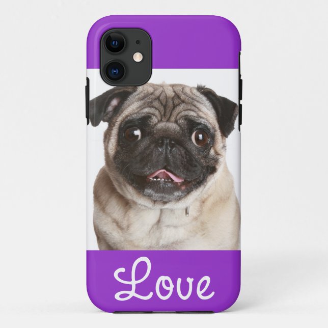 Portada del Funda iPhone púrpura 5 Perro Pug Amor (Reverso)