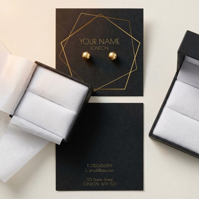Portafolio de auriculares de lujo oscuro de oro ge (Geometric gold dark luxury earring display holder.)