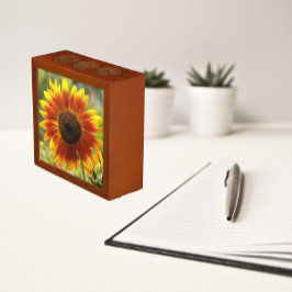 Portalápices Flor de girasol amarillo y bronce