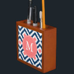 Portalápices Patrón de diamantes de la Marina Monogramada y del<br><div class="desc">Diseño de patrones de ikat monogramados.</div>