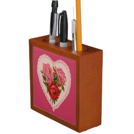 Portalápices Viva Magenta Rosas del corazón Vintage Valentine