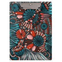 Portapapeles abstracto Zentangle azul turquesa y r