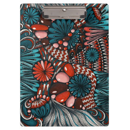 Portapapeles abstracto Zentangle azul turquesa y r
