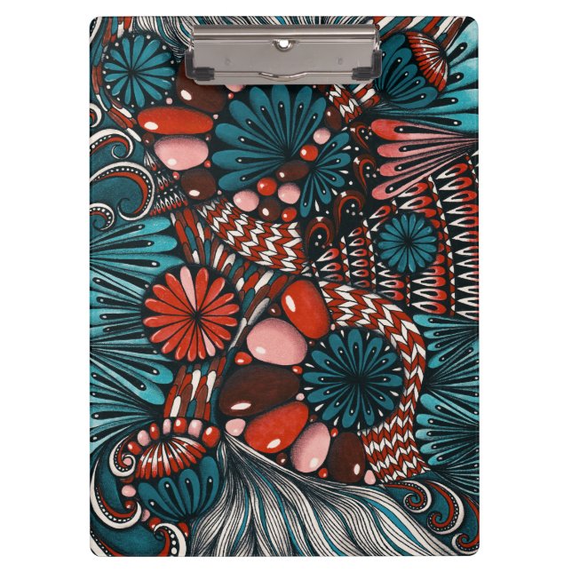 Portapapeles abstracto Zentangle azul turquesa y r (Anverso)