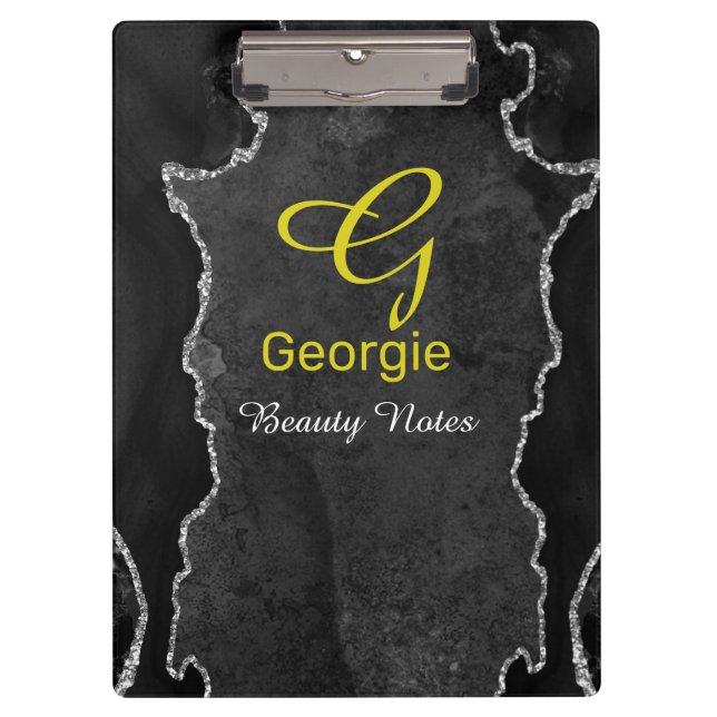 Portapapeles Agate negro y plateado (Anverso)