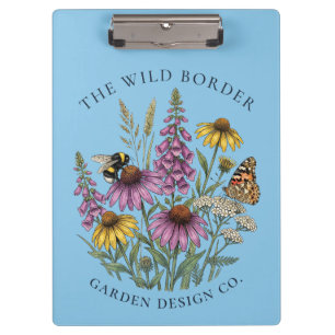 Portapapeles azul de abeja y mariposa botánicos