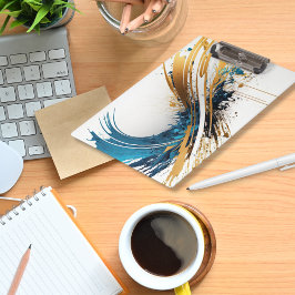 Portapapeles azul y dorado abstracto - Diseño diná