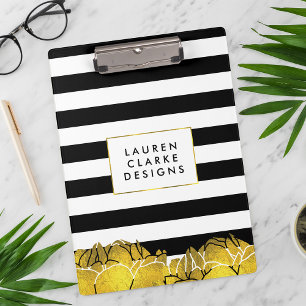 Portapapeles Black Stripe & Gold Peony