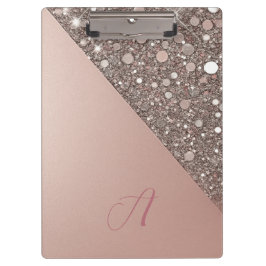 Portapapeles con Monograma de Oro Rosa Elegante
