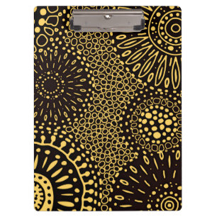 Portapapeles con patrón floral étnico Boho negro y