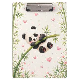 Portapapeles de acuarela de bambú de panda lindo |