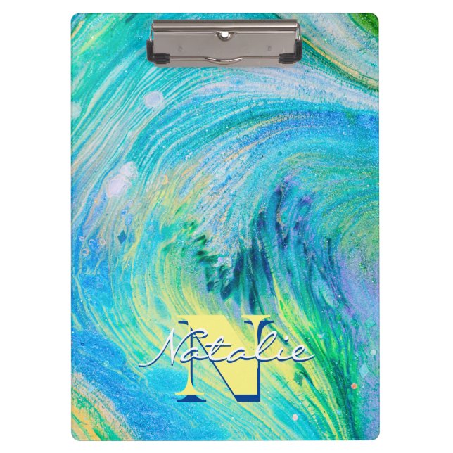 Portapapeles de arte Aqua Blue Acrylic Flow (Anverso)