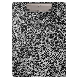 Portapapeles de arte de encaje floral blanco y neg