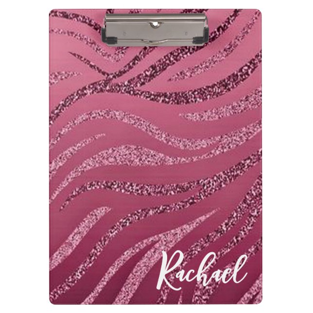 Portapapeles de bandas de cebra purpurina (Anverso)