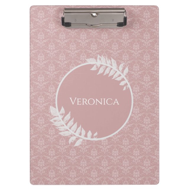Portapapeles de Damask elegante rosa (Anverso)
