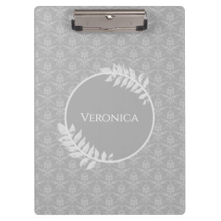 Portapapeles de Damask Gray Elegant