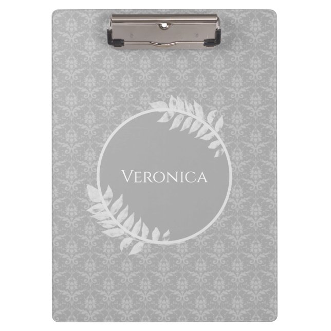 Portapapeles de Damask Gray Elegant (Anverso)