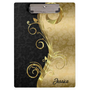 Portapapeles de Damask negro y dorado