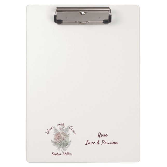 Portapapeles de Flor de Rosa Personalizada con Nom (Anverso)