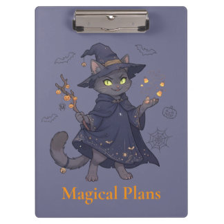 Portapapeles de Halloween de gato mágico lindo