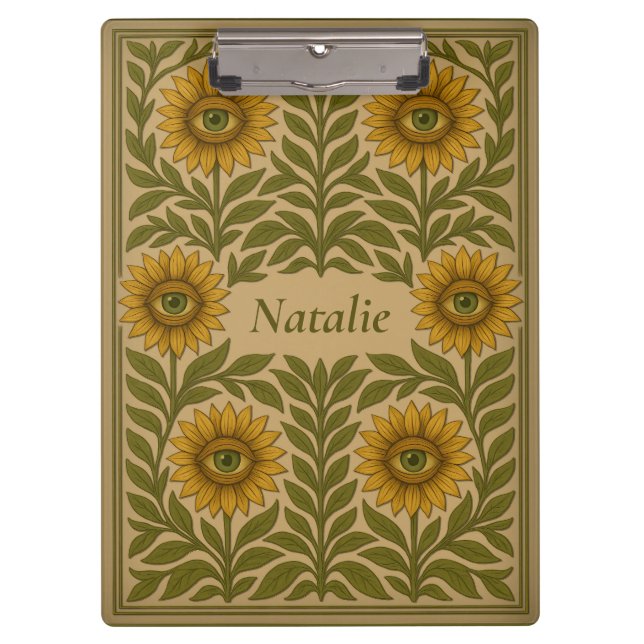 Portapapeles de nombre personalizado de girasol de (Anverso)