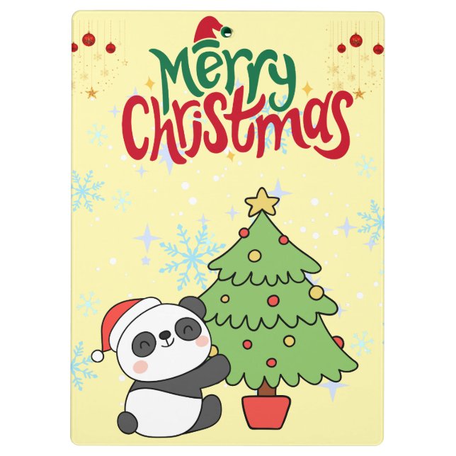 portapapeles de panda lindo Feliz Navidad (Reverso)