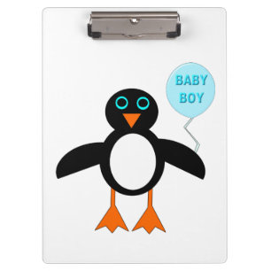 Portapapeles de pingüino de niño pequeño azul